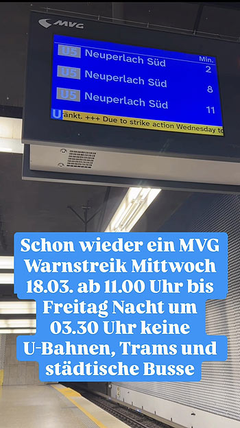 Streik am Mittwoch, 18. und Donnerstag, 19. M&auml;rz: Grundversorgung durch Bus, massive Einschr&auml;nkungen bei Tram und U-Bahn - FC-Bayern Spiel wird angefahren (&copy;Foto: Martin Schmitz)